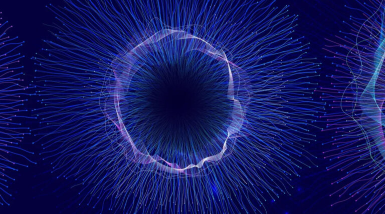 Purple circular design with lighter purple lines radiating outward from the center