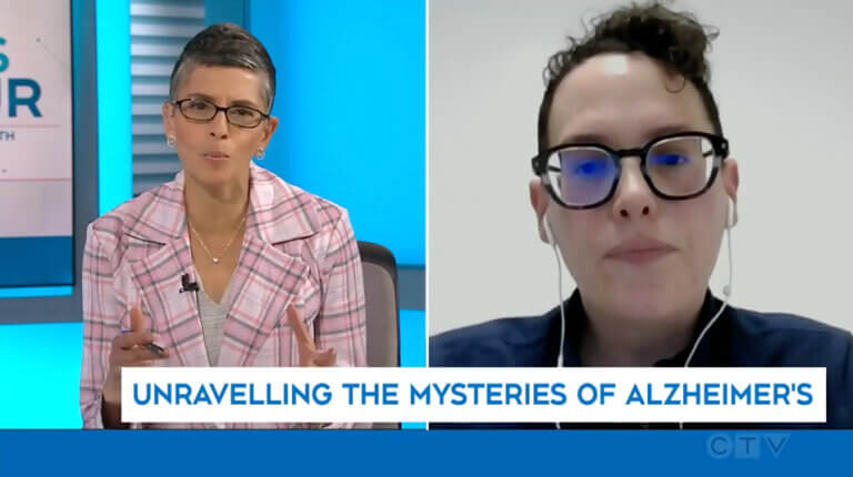 Rebecca Hodge being interviewed by CTV's Angie Seth
